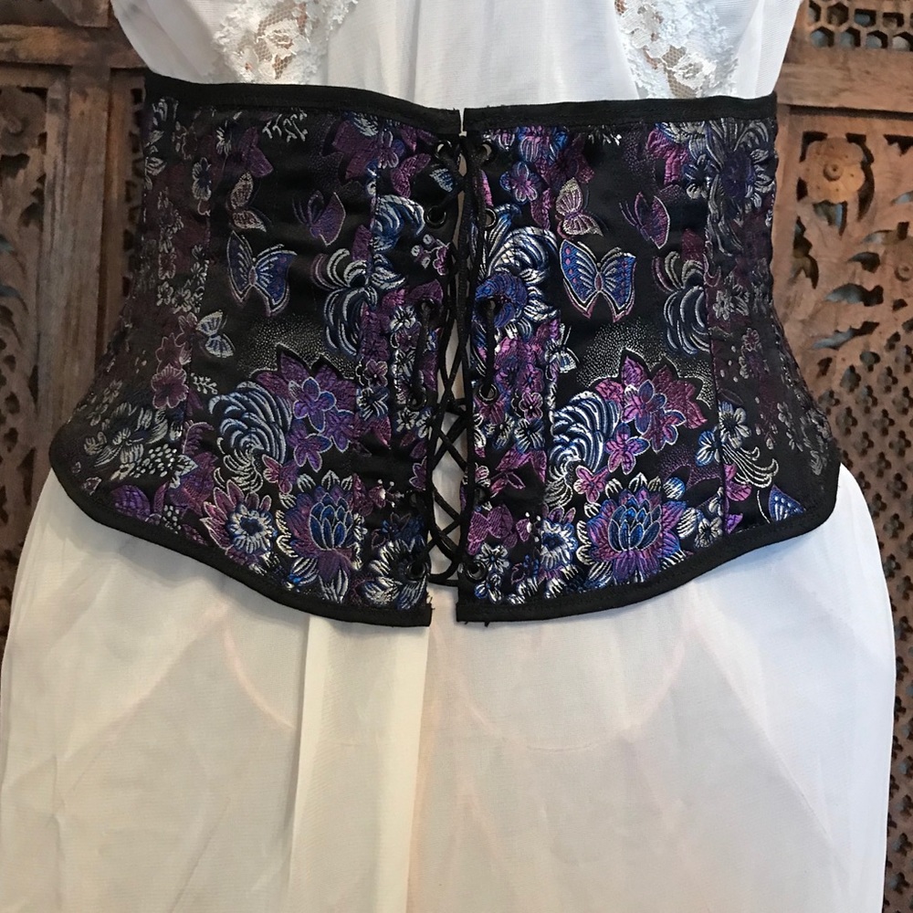 Corset Black Purple Floral Butterflies Boned ❤️❤️